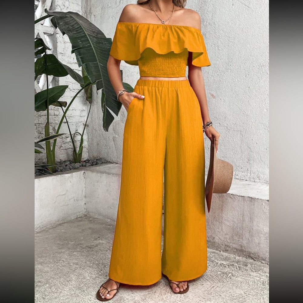 Boho off shoulder crop top and wide leg pants - Picture 3 of 6